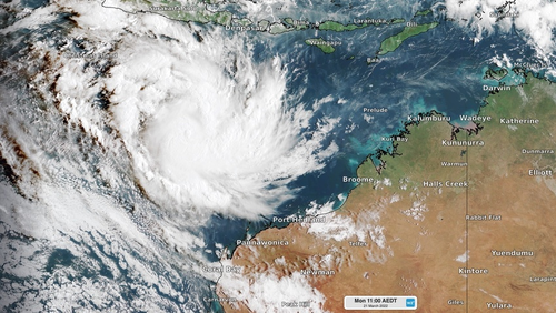 Visible true-colour satellite image of Tropical Cyclone Charlotte at 8am AWST on Monday, March 21, 2022.