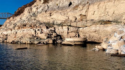 This photo taken by the Southern Nevada Water Authority shows the top of Lake Mead drinking water Intake No. 1 above the surface level of the Colorado River reservoir behind Hoover Dam.