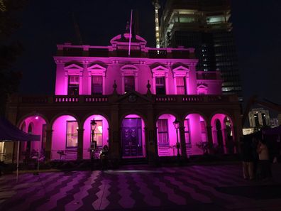 Parramatta Town Hall was illuminated in pink lights for the event.