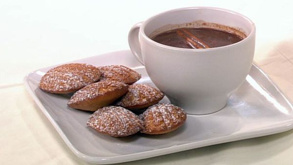 Decadent hot chocolate with honey and cinnamon madelines