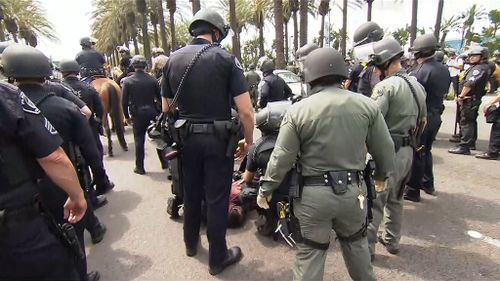 Supporters and protesters clashed in Los Angeles. (9NEWS)