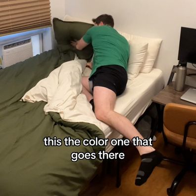 Making bed from inside out