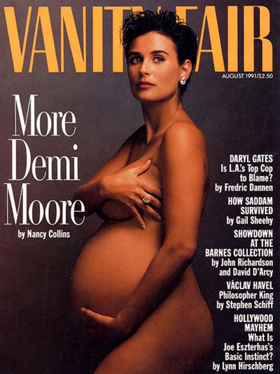 The original culture-busting nude of <strong>Demi Moore</strong>, seven months pregnant with daughter Scout, on Vanity Fair's August 1991 cover.