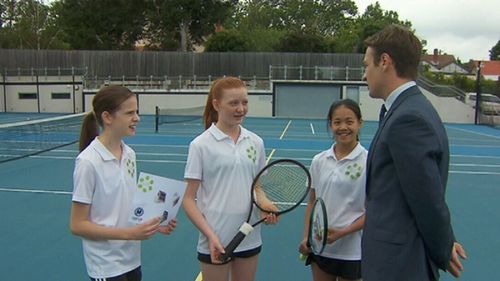 The girls explain their invention. (9NEWS)