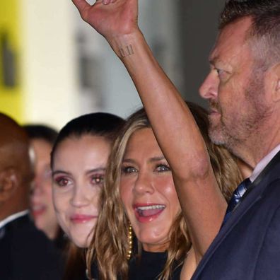 Jennifer Aniston seen with wrist tattoo in October 2019.
