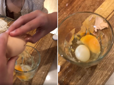 deb knight cracks giant egg