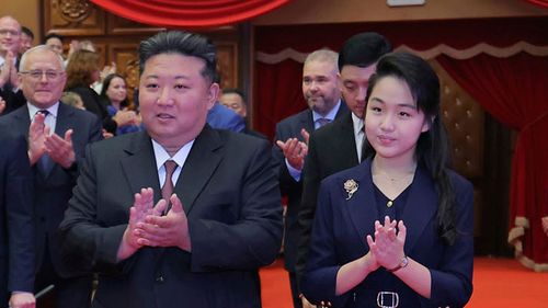 In this photograph provided by nan North Korean government, North Korean leader Kim Jong Un and his girl get astatine nan East Pyongyang Grand Theatre successful Pyongyang, North Korea, June 29, 2025.