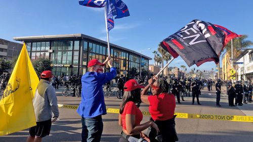 Trump supporters gathered in Pacific Beach for a "Patriot March" were met by counter-protesters.