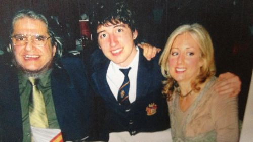 Karl with his parents Chris and Shelley at his graduation from Brighton Grammar School in Melbourne in 2007.