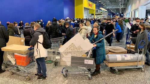 Queues for the checkout at an IKEA in St Petersburg ahead of the store shutting down.