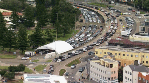 In Bondi in Sydney's east, cars snaked along the coast.