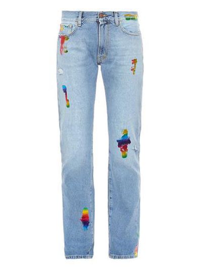 <a  href="http: www.matchesfashion.com=" "="" product="" 1009169"="">Simon Rainbow-foil boyfriend jeans, $390, Aries
</a>