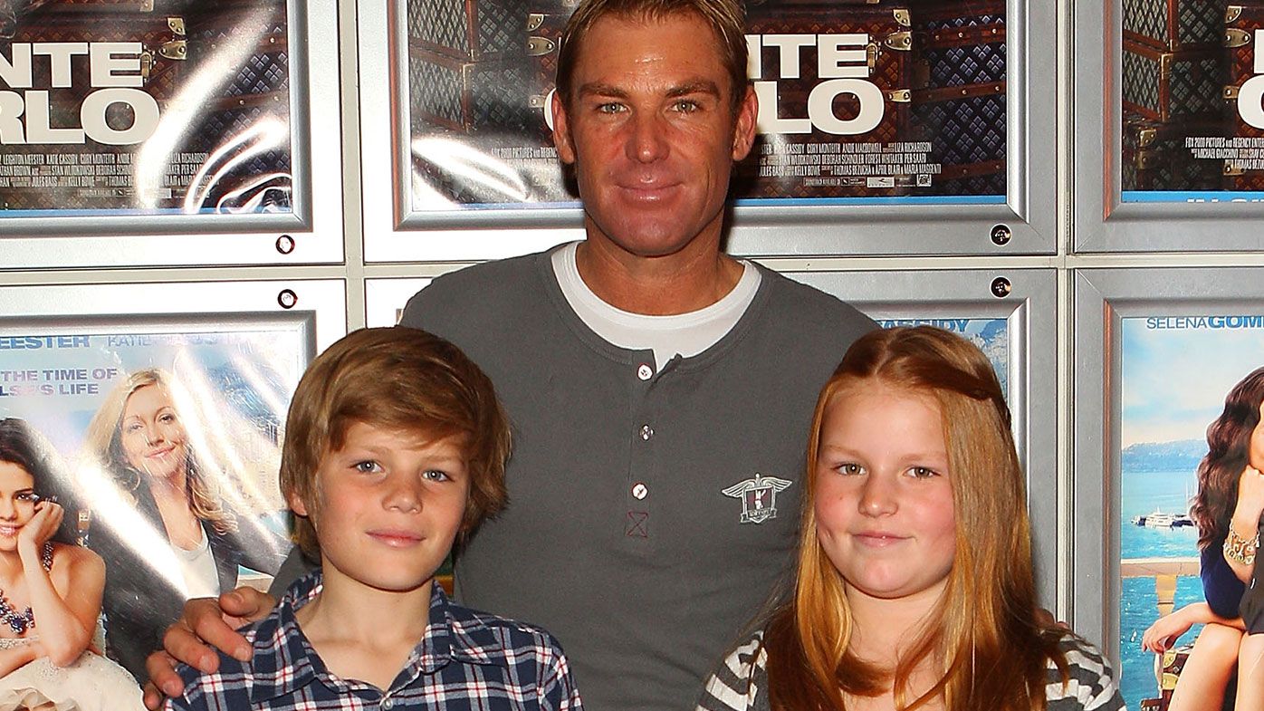 Shane Warne along with his daughter Brooke Warne (R) and son Jackson Warne 