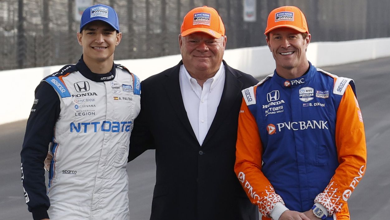 Alex Palou, Chip Ganassi and Scott Dixon at the Indianapolis 500.