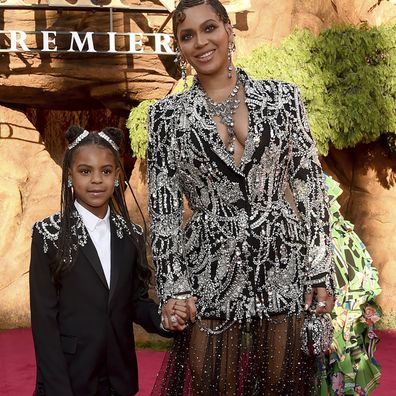 Beyonce, right, and her daughter Blue Ivy Carter arrive at the world premiere of "The Lion King" on Tuesday, July 9, 2019, at the Dolby Theatre in Los Angeles.