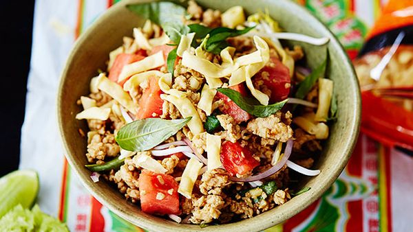 Chicken and watermelon noodle salad