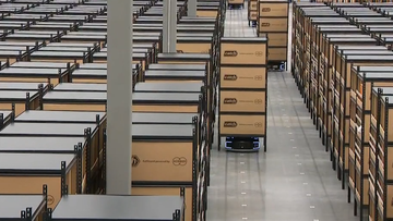 More than 360 robots move around the 36,000 square metre fulfillment centre at Moorebank in Sydney for retailer Catch. 