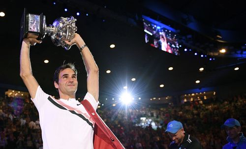 Roger Federer holds the Australian Open trophy aloft for the sixth time after defeating Croatia's Marin Cilic in Melbourne last year. 