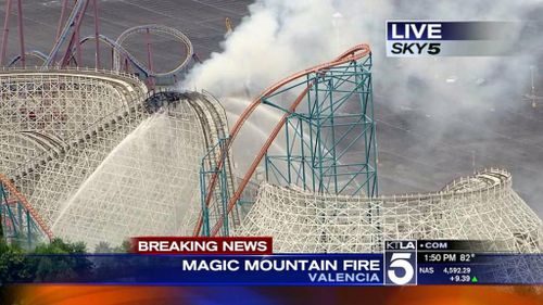 A fire has broken out on a roller coaster at Six Flags. (supplied)