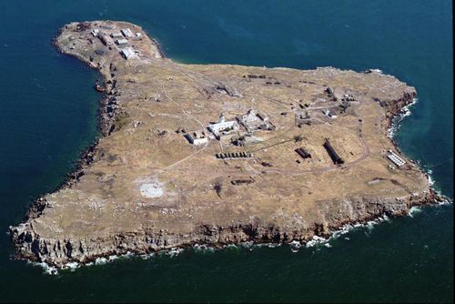 Undated aerial view of Ukraine's Island of Serpents in the Black Sea, 140 km west of Odessa. 