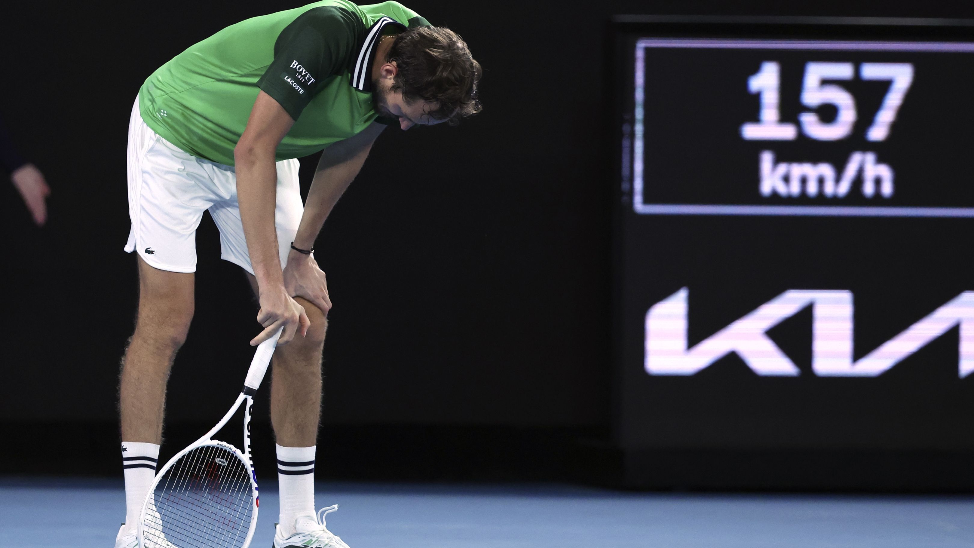 Daniil Medvedev of Russia reacts during his match against Jannik Sinner of Italy in the men&#x27;s singles final at the Australian Open.