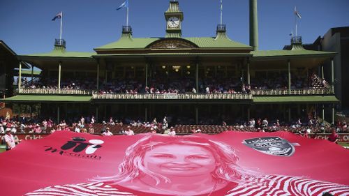 A banner remembering Jane McGrath was unveiled today in front of the SCG Members Stand. (Getty)