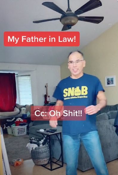 Woman sexy surprise husband TikTok father-in-law walks in
