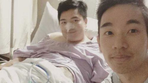 Joe Tran with his cousin Richard Luong in hospital undergoing treatment.