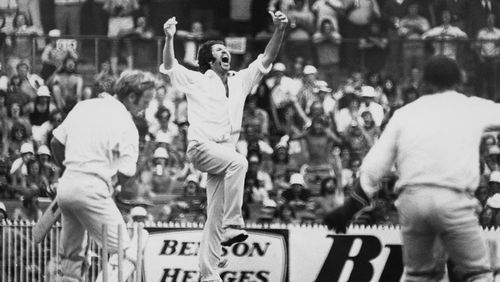Max Walker celebrates after capturing a wicket against England at the MCG in 1975. (Getty)