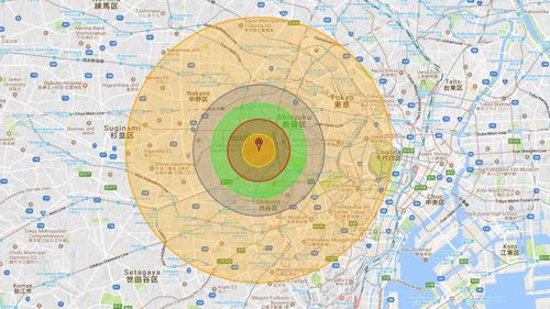 Hundreds of thousands of people would die if a bomb was dropped on Tokyo. (Nukemap)