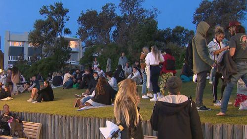 Crowds gather at Bondi Beach in Sydney.