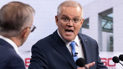 Australian Opposition Leader Anthony Albanese and Australian Prime Minister Scott Morrison during the second leaders' debate