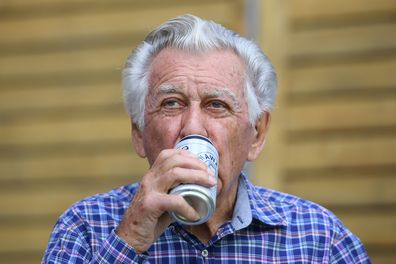 Former prime minister Bob Hawke was a keen beer lover. Here he celebrated his 88th birthday at a media event in Sydney, 2017. (AAP Image/Dan Himbrechts) 