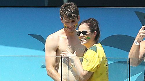 The spontaneous proposal took place in the paddle pool of the Gabba as Australia’s openers walked to the crease against England.