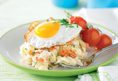Colcannon with salmon and fried eggs