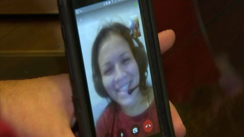 Valentina Suman video calling her biological family. (Supplied)