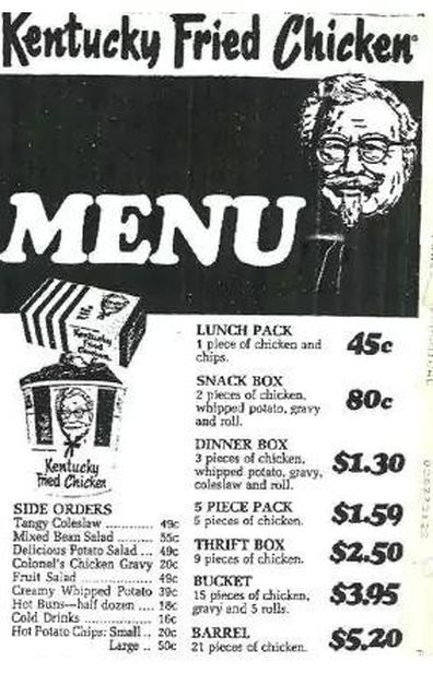 KFC menu 1968