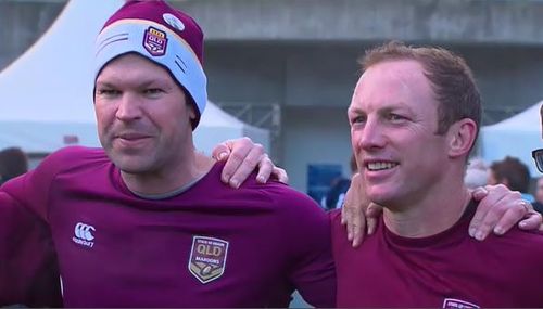 Coalition MP and Queenslander Matt Canavan with Maroons legend Darren Lockyer. Picture: 9NEWS