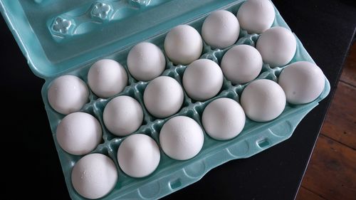 A carton of eggs sits on a kitchen counter. Egg producer Cal-Maine Foods has halted production at its Texas plant due to bird flu detections.