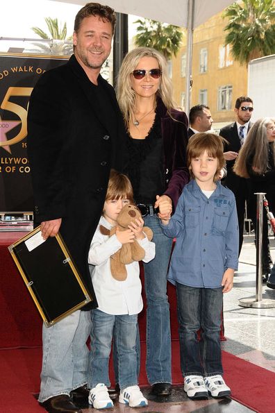 Russell Crowe, his ex-wife, Danielle Spencer and sons Tennyson Spencer Crowe and Charles Spencer Crowe attend Russell Crowe's induction into the Hollywood Walk Of Fame on April 12, 2010.