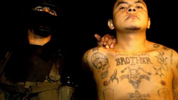 An alleged member of MS-13 Salvadoran gang is captured by National Civil Police agents in Santa Ana, 63 kilometres west of San Salvador, during a 'Super Strong Hand' anti-gang operation.