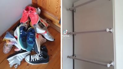 Woman shares creative hack for a space-saving shoe rack