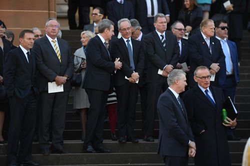  Former prime minister Tony Abbott, NSW Health Minister Brad Hazzard, former NSW Premiers Barry O'Farrell, Morris Iemma and Nathan Rees (bottom right), Federal Labor MP Tony Burke and former NSW Premier Bob Carr. (AAP)