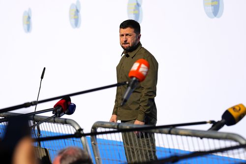 Ukraine's President Volodymyr Zelenskyy arrives at the Europe Summit in Granada, Spain, Thursday, Oct. 5, 2023.  