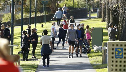 People are seen exercising along the Yarra River on September 06, 2020 in Melbourne, Australia. 