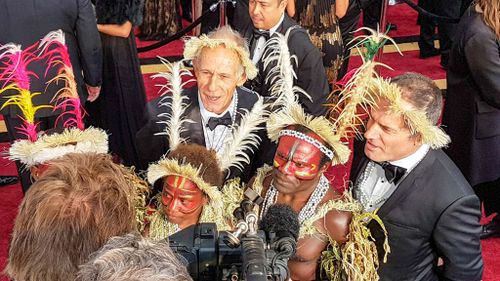 The crew and cast of Best Foreign Language film nominee and Australian film Tanna. (9NEWS/Ehsan Knopf)