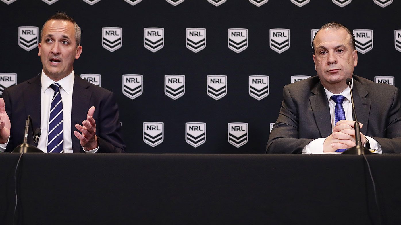 Australian Rugby League Commission Chairman Peter V&#x27;landys and National Rugby League Chief Executive Andrew Abdo