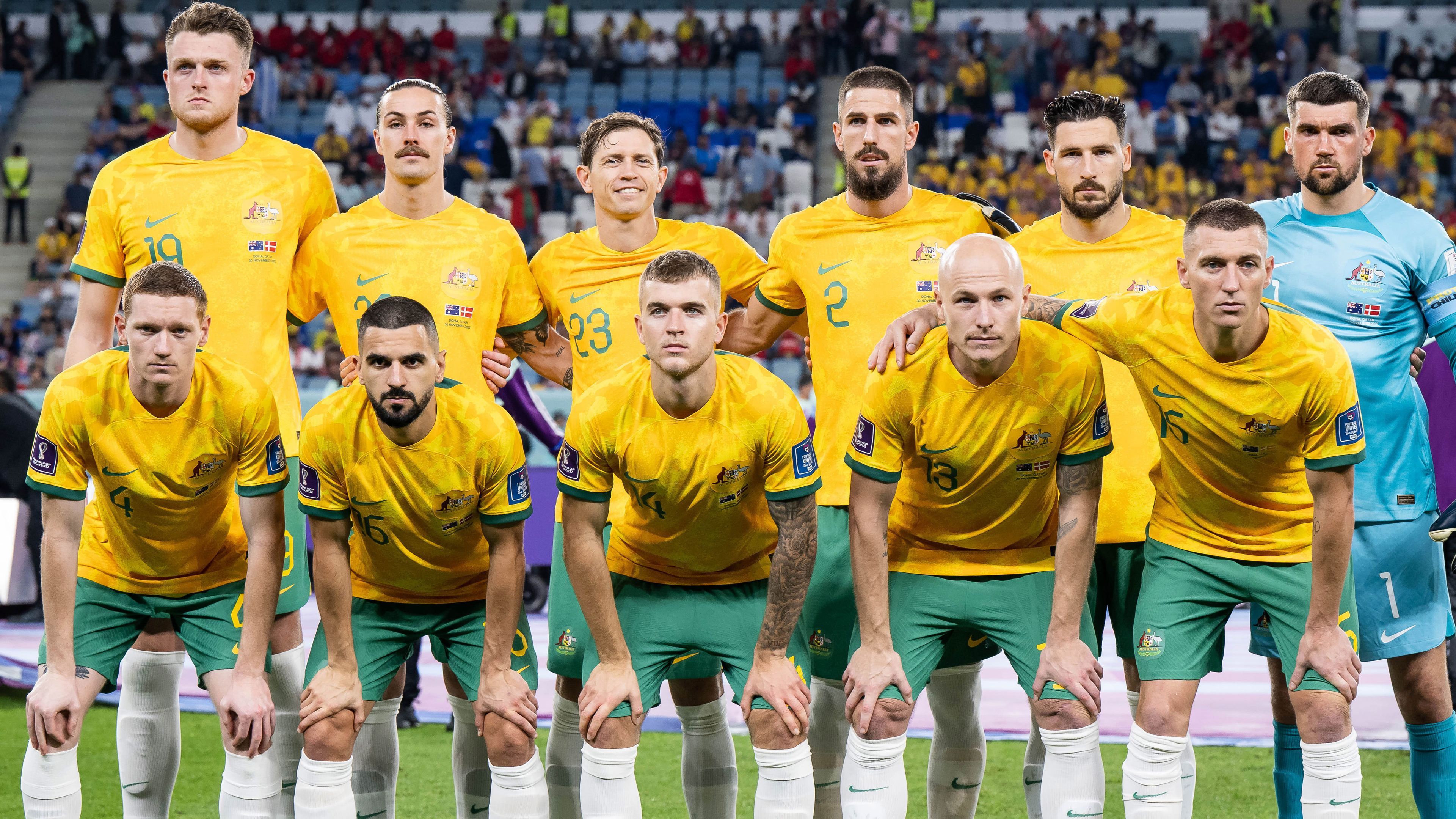 Team photo of Australia prior to its FIFA World Cup Group D match against Denmark. 