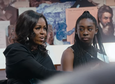 Speaking to a youth group during her book tour in 2018.