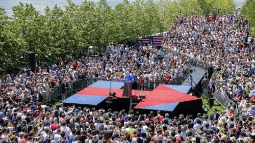 Thousands turned out to see Mrs Clinton launch her campaign. (AAP)